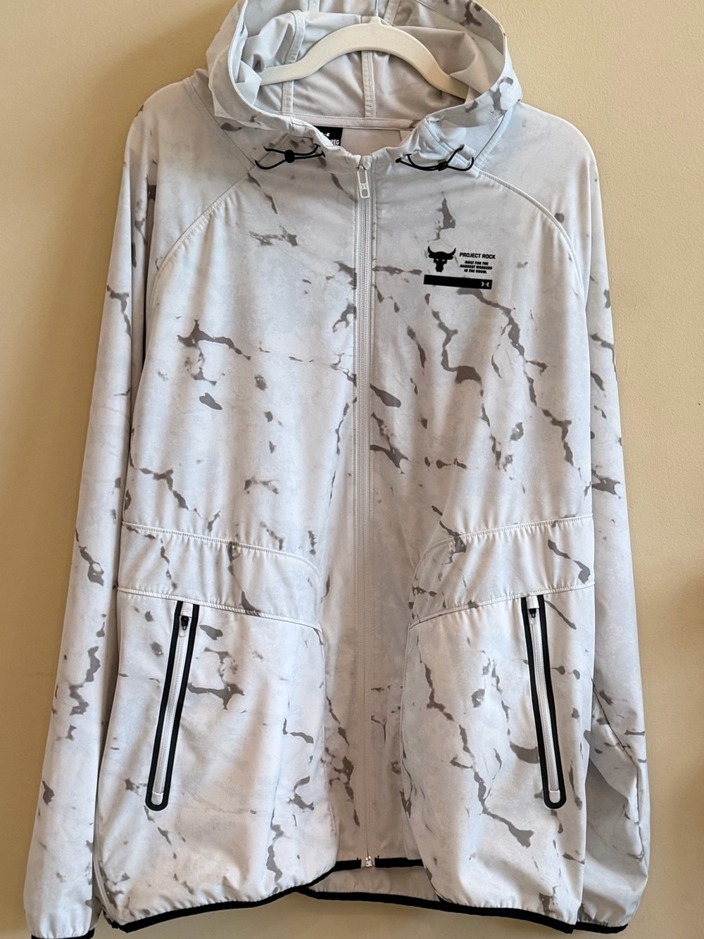Under Armour White and Gray Marble-Print Hooded Zip Jacket